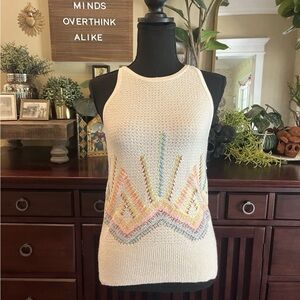 Anthropologie Cream Knit Tank Top with Multicolor Chevron Pattern